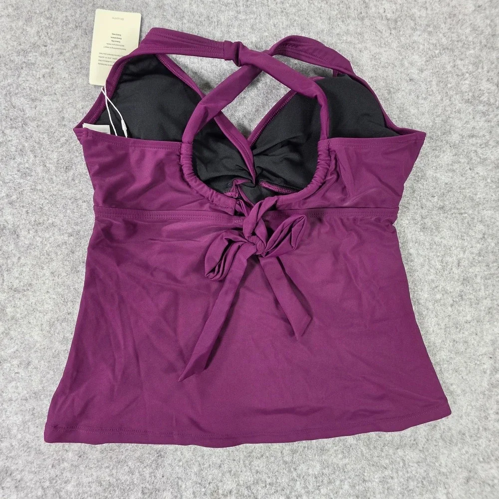 NWT Cupshe Cutout V-Neck Tankini Top Floral Plum Mid-Rise Bottoms Set Med